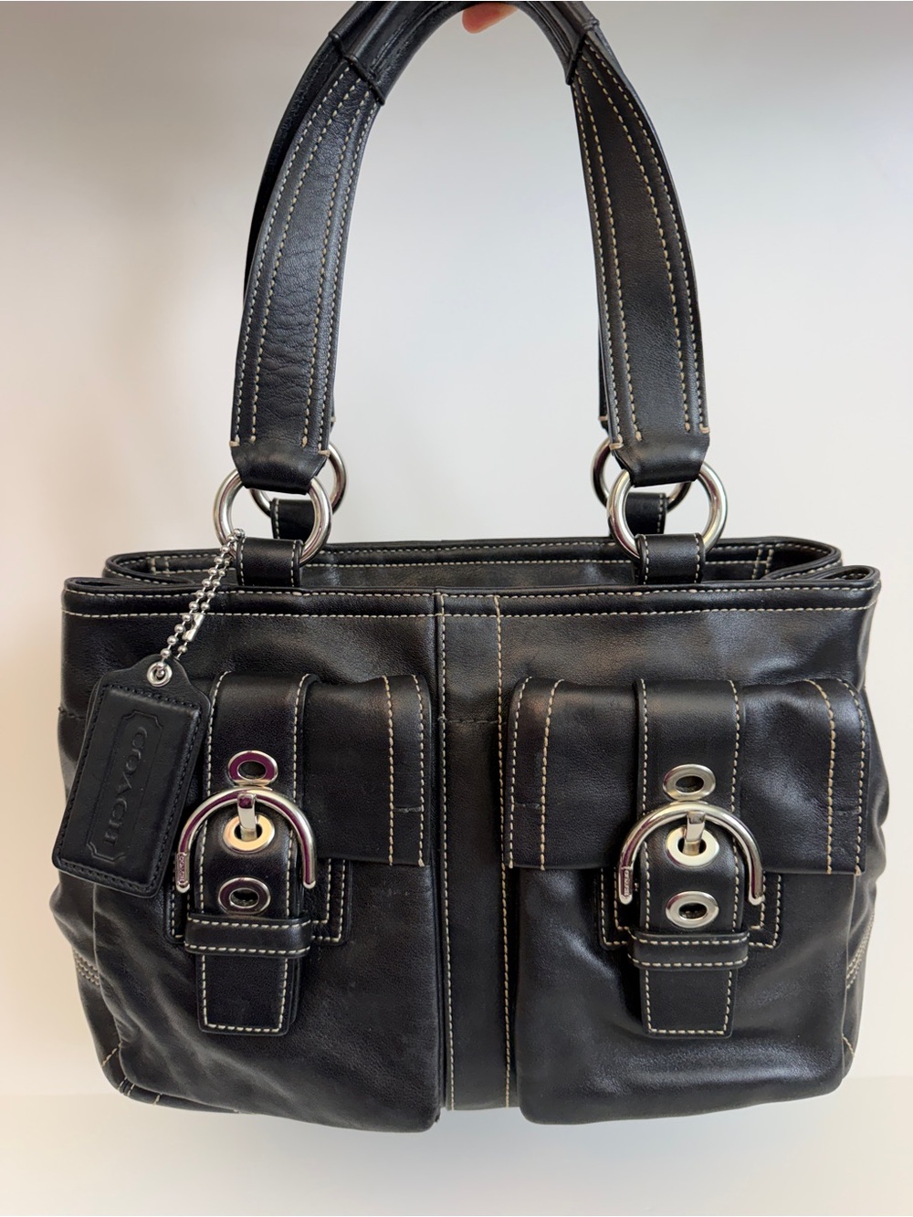 Vintage Y2K Coach Soho Black Leather Double Pocket Satchel/Tote (F08A09)